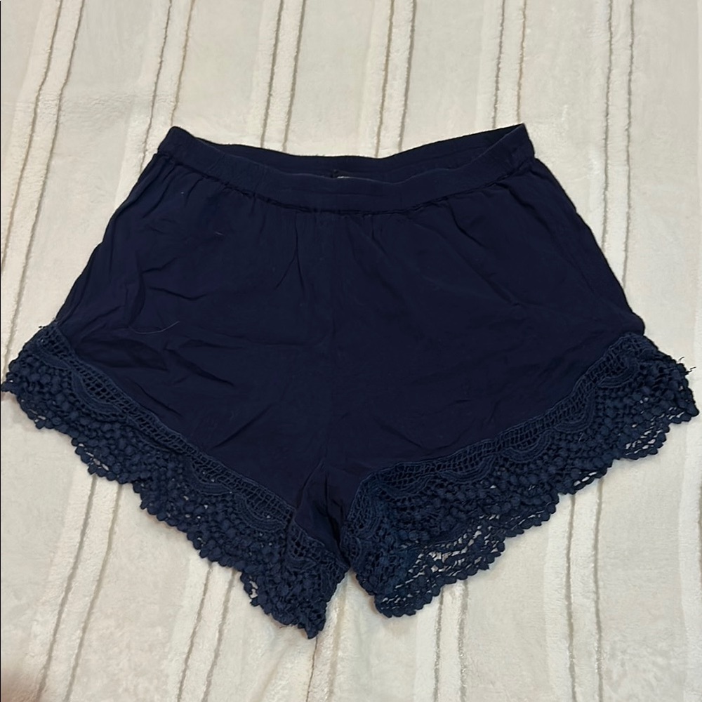 Joe & Elle Blue High Waist Lace Trim Shorts
